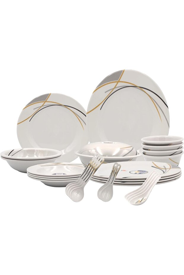 Merlich 64 Pcs Gold line Melaimne Dinner Set