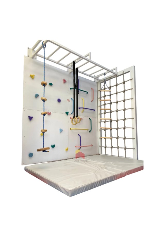 Jungle Pro Monkey Bar Set With Climbing Holds, Net Panels & Safety Mat - Type 1