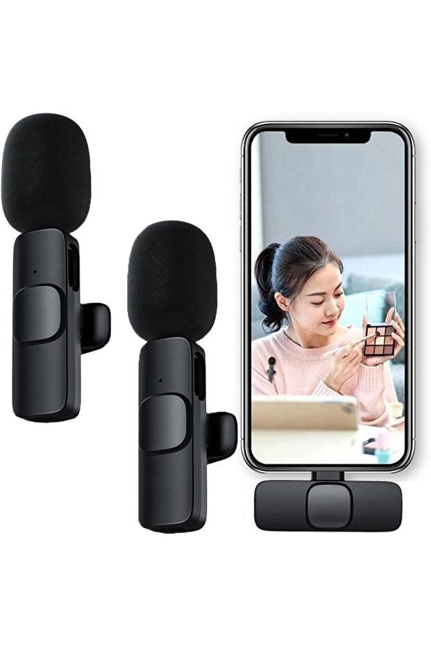 Iphone Ve Type C Uyumlu Ikili Kablosuz Yaka Mikrofonu K9 Lightnıng Youtube Facebook - 3