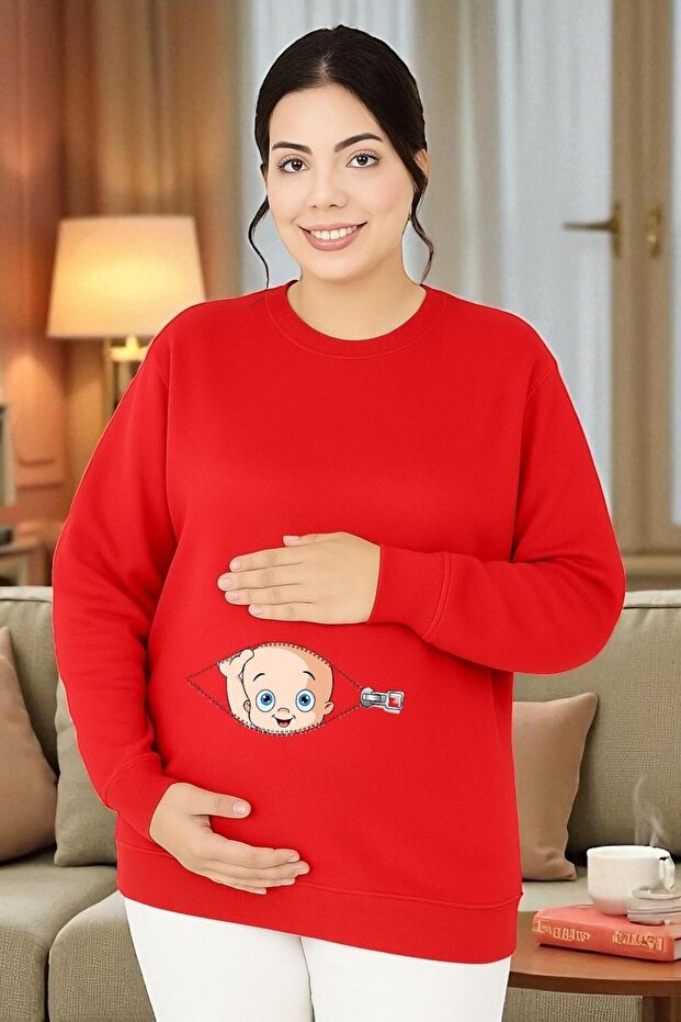 BASKILI HAMİLE SWEATSHIRT - 1