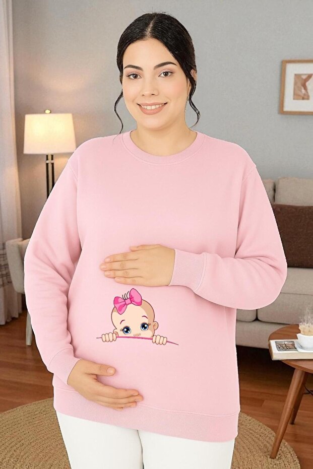 BASKILI HAMİLE SWEATSHIRT - 1