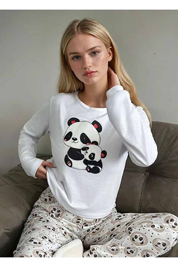 Long Sleeve Panda Printed Pajama Set