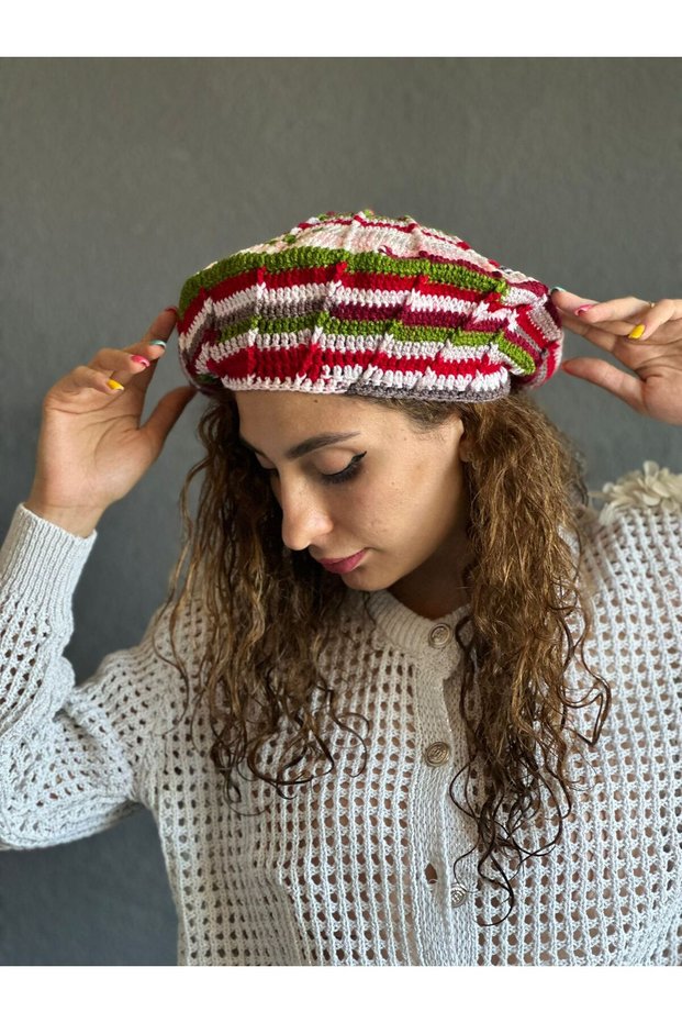 Hand Knitted Colorful French Painter Women's Beanie