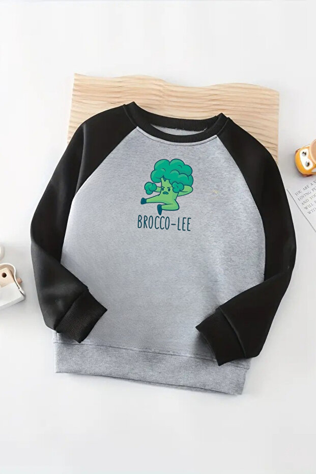 Unisex Grey-Black Raglan Sweatshirt – Broco Lee Printed, Long Sleeve