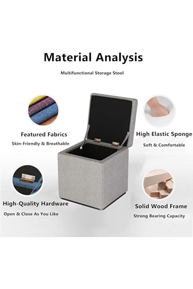 FFD Ottoman Storage Stool Cube - Multi-functional Bench Seat with Padded Memory Foam, Lid - 5