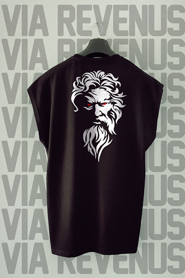 Zeus Back Printed Zero Sleeve Crew Neck Sports Tshirt
