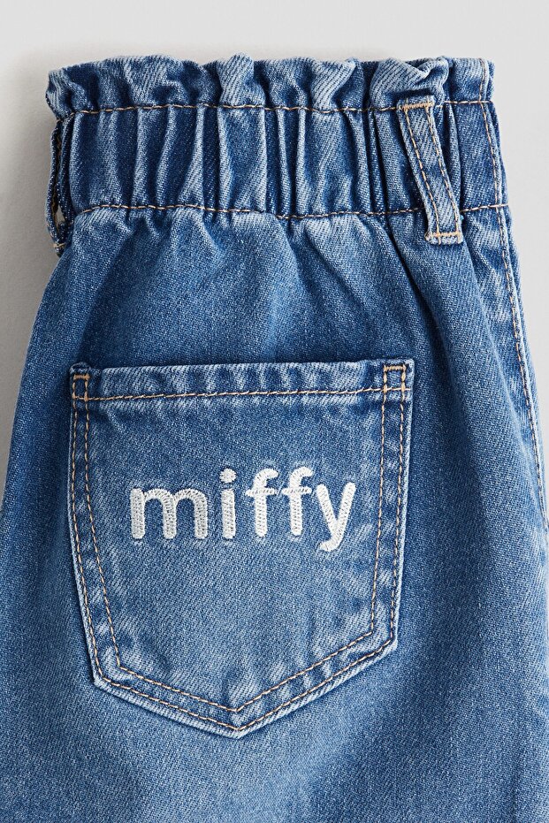 Motif Detaylı ve Geniş Paçalı Kot Pantolon - 2