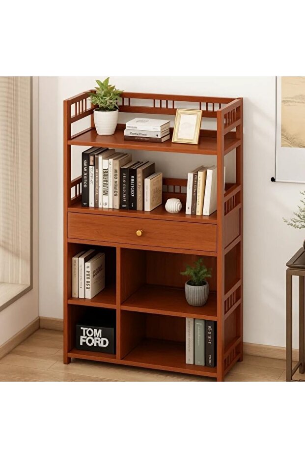 FFD Bamboo Bookshelf – 6-Tier Multi-Purpose Organizer with Drawer | Solid Natural Bamboo Wood