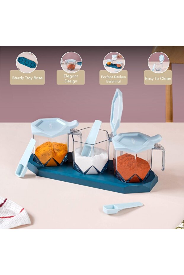 Container for Kitchen Storage Set of 3 with Spoons, Transparent Spice Jars with Lids and a - 7