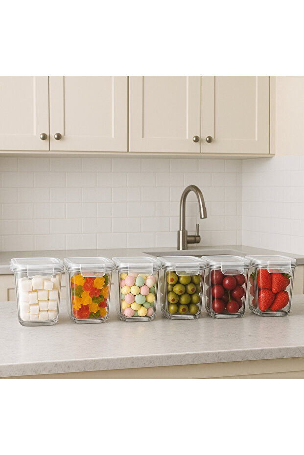 Fresco Glass Storage Container Set 6 Pieces with White Lids 700Cc (Frs-228)