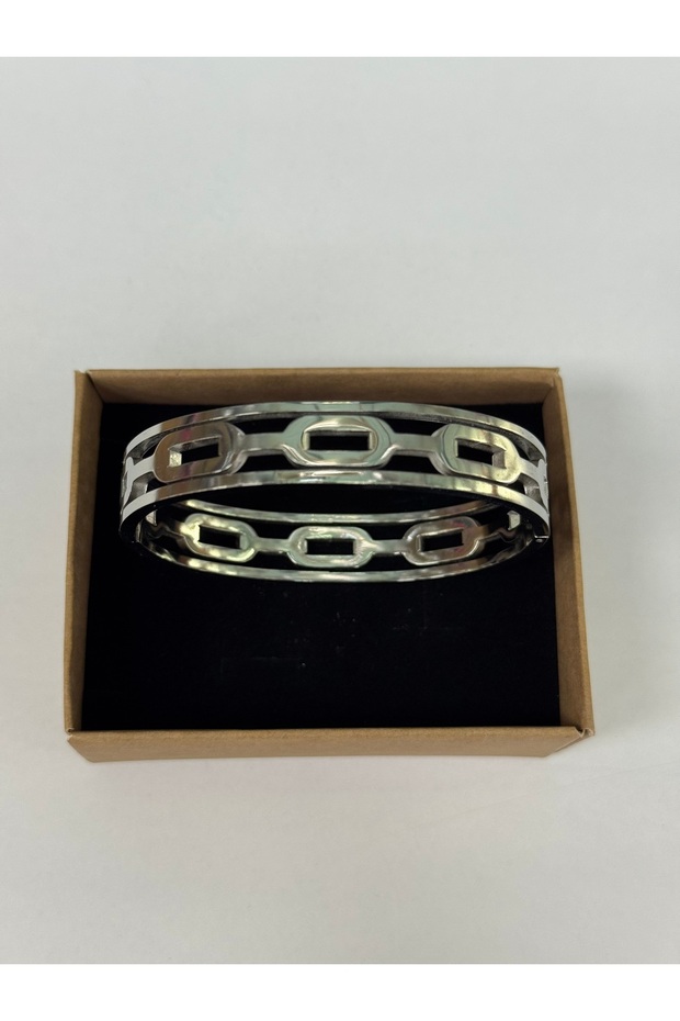 D'Oro Chain Pattern Silver Tone Steel Bracelet