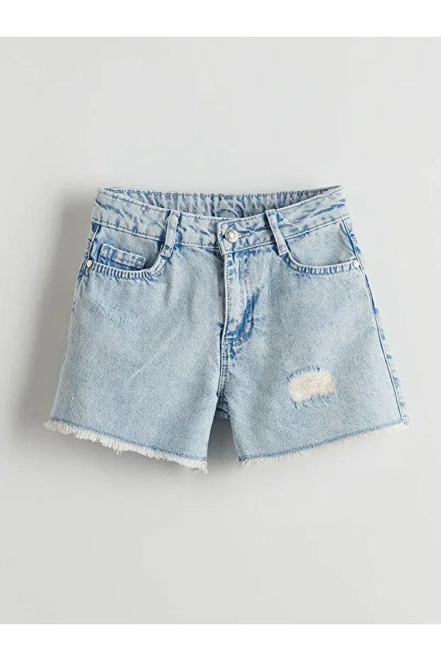 LCW KidsMavi Beli Ayarlanabilir Lastikli Kız Çocuk Jean Şort - 1