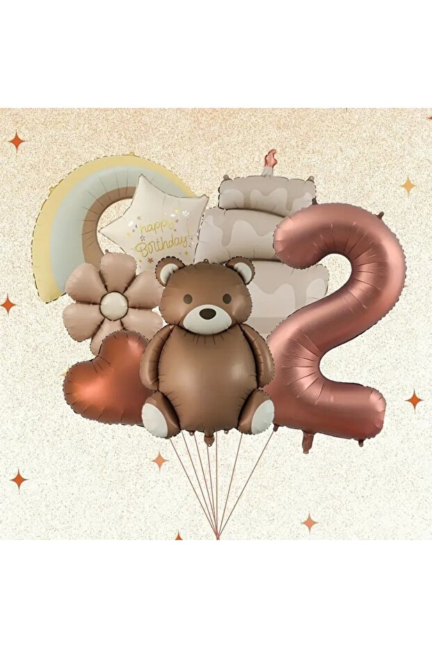 Birthday Ornament Brown Teddy Bear Figure Balloon Set