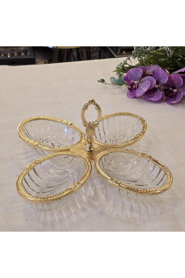 Gold Metal Framed Quad Snack Bowl