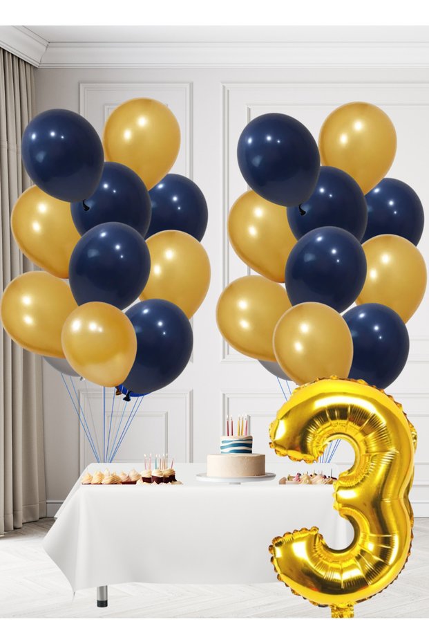 3 Year Old Yellow Navy Blue Fan Themed Birthday Set Gold Cosmic Navy Blue Balloons Gold Foil Number