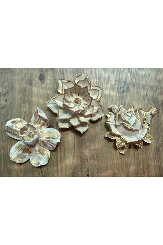 Duvar çiçek 3lü set orkide ,gül ve Lotus - 3