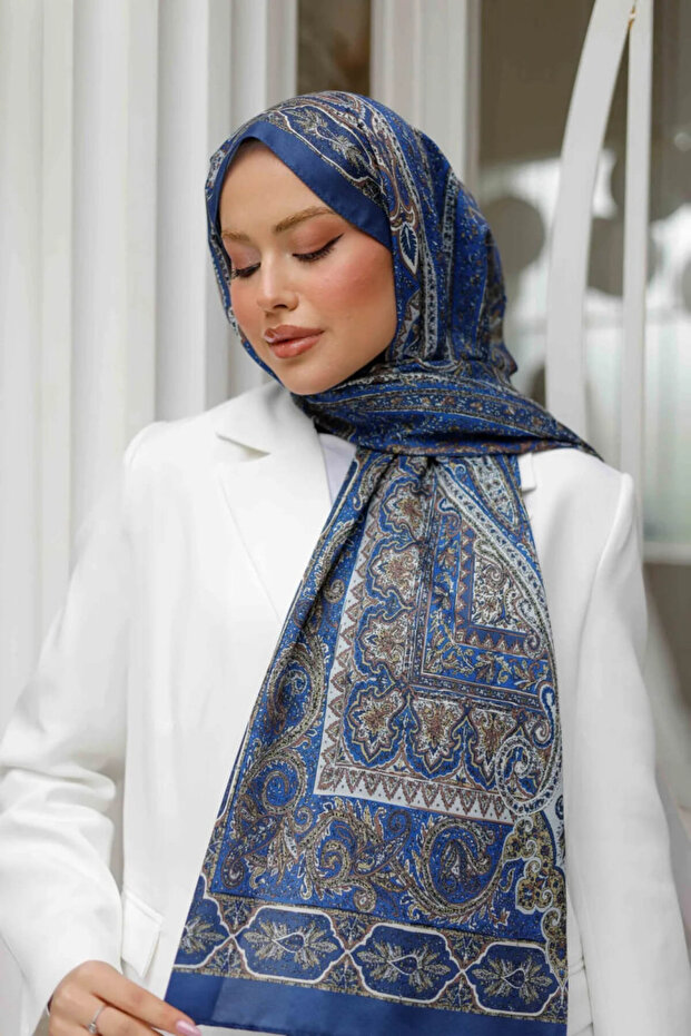 Patterned Soft Shawl Navy Blue - 1