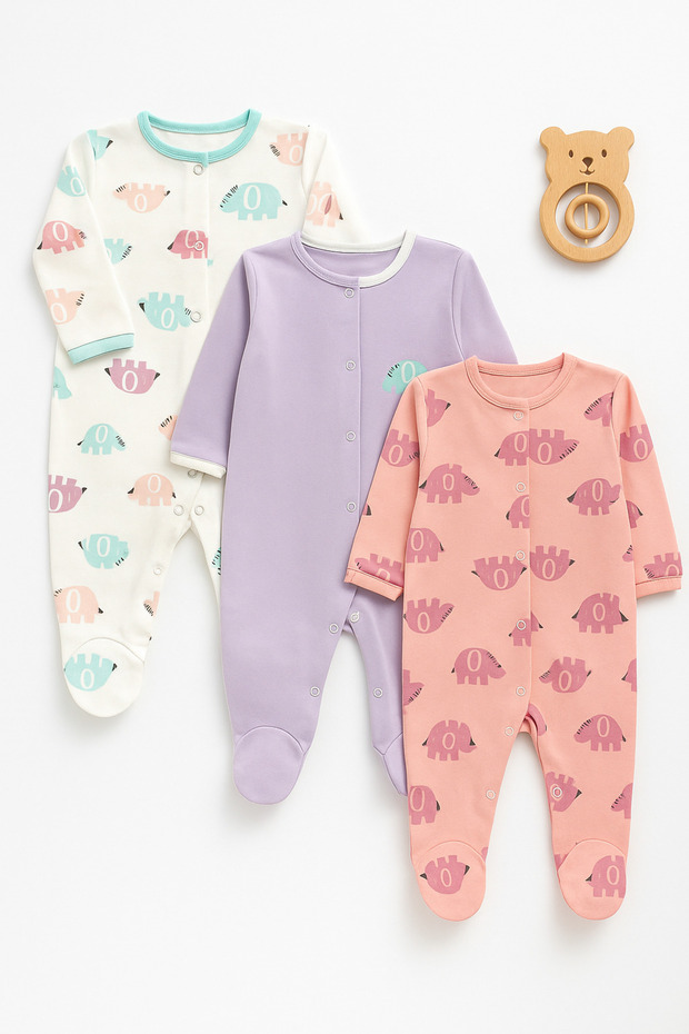 Baby Girl 3-Piece Jumpsuit Set with Booties and Snap Fasteners Cotton