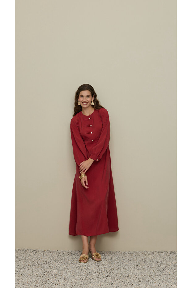 Brit Detailed Modal Dress Dark Red