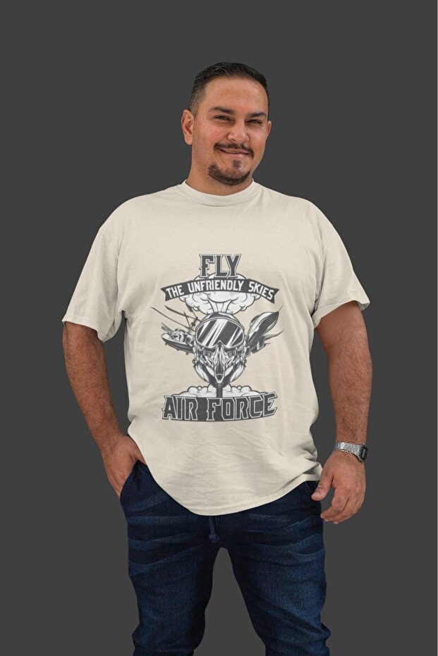 تي شيرت رجالي بأكمام قصيرة ورقبة دائرية مطبوع عليه FLY AIR FORCE BYZ