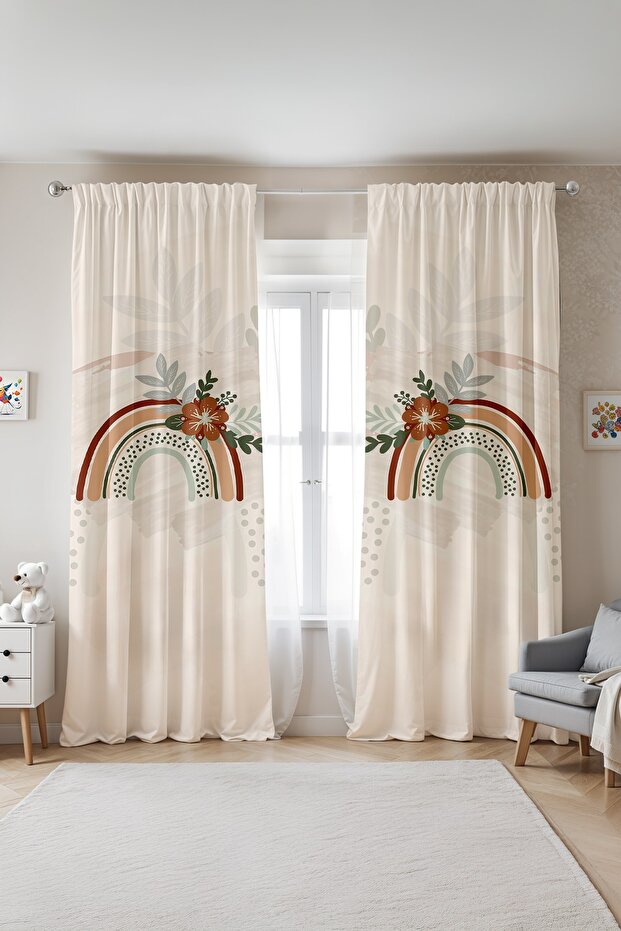 Floral Rainbow Patterned Children's Baby Room Background Curtain (Single Wing Pricing)