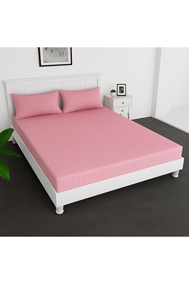 Extra Deep Fitted Elastic Bedsheet Set With Pillow Covers (Pink, Single (90x190+30CM))