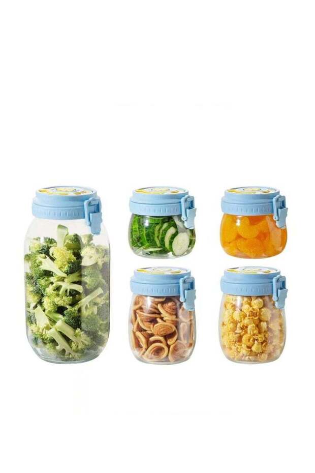 5-Piece Glass Sealed Jar Set with Lids, Airtight Storage, with Date Tracker