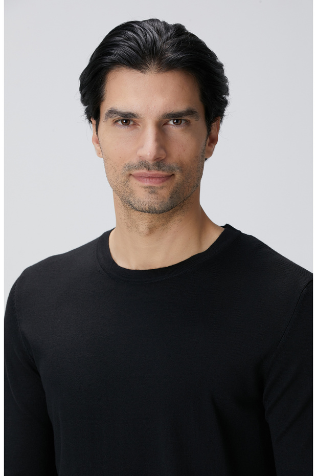 Siyah Yün Karışımlı Triko Kazak - 6