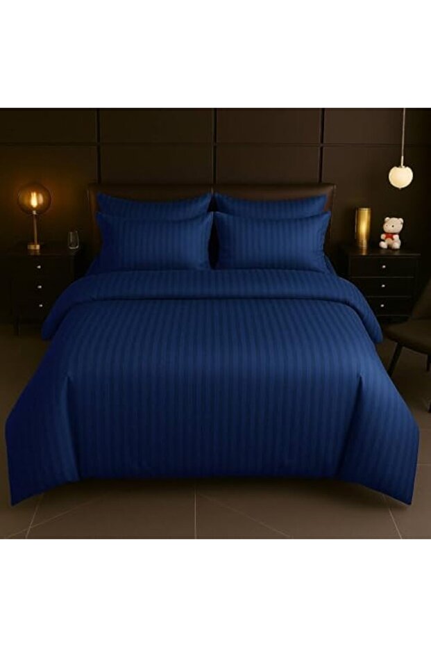 4-Piece Duvet Cover Set – Includes 1 Duvet Cover, 1 Fitted Sheet, 2 Pillowcases (Navy Blue, Single