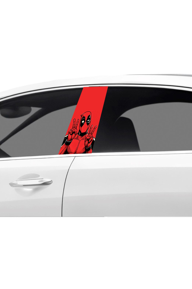 Car Door Post Covering Foil Deadpool Patterned (Right Left Set) (2 Pieces) - 22X50 cm