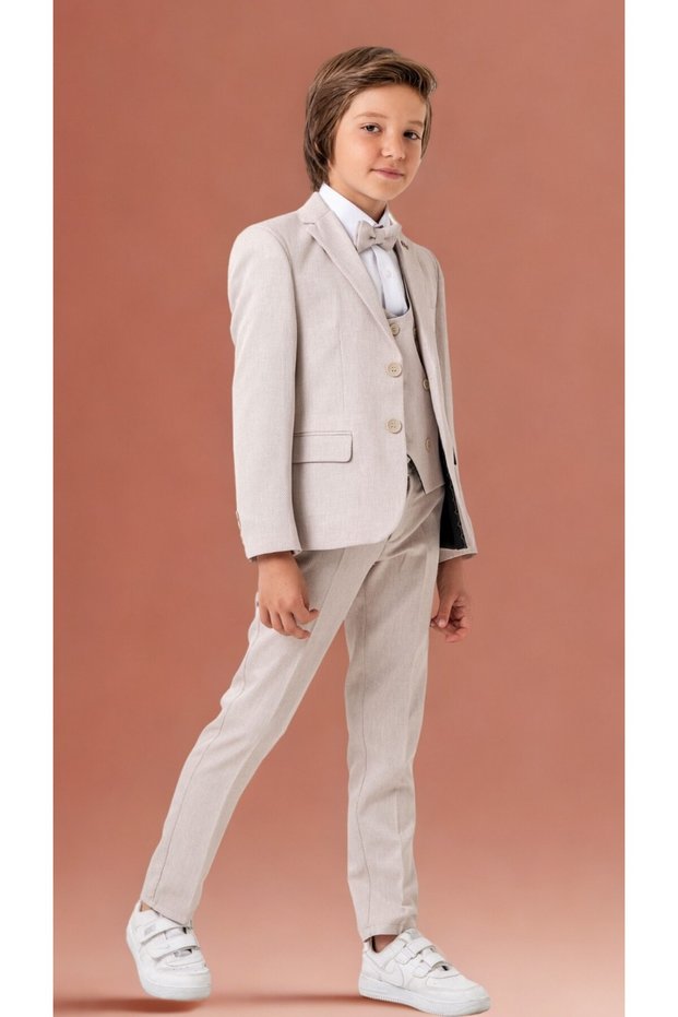 Boys' Tuxedo Suit – 5-Piece Set with Jacket, Trousers, Vest, Bow Tie, and Shirt