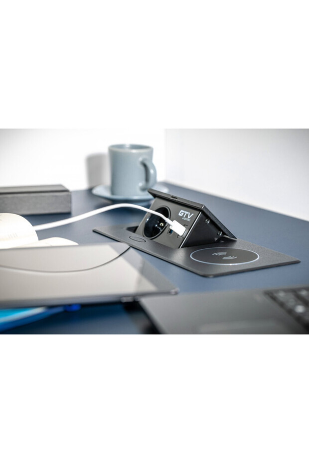 Built-in rectangular socket, 1 schuko socket, 2 USB A, cable 1.5 m, aluminum, wireless charging, - 5