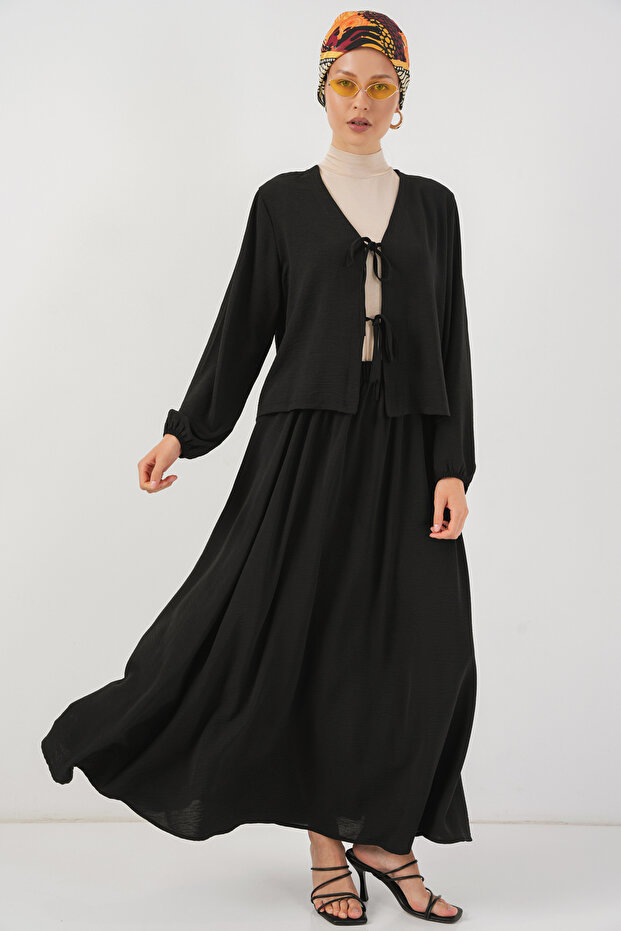 Women's Ayrobin Kimono Skirt Double Set 8047 - Black