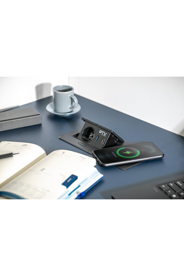 Built-in rectangular socket, 1 schuko socket, 2 USB A, cable 1.5 m, aluminum, wireless charging, - 4