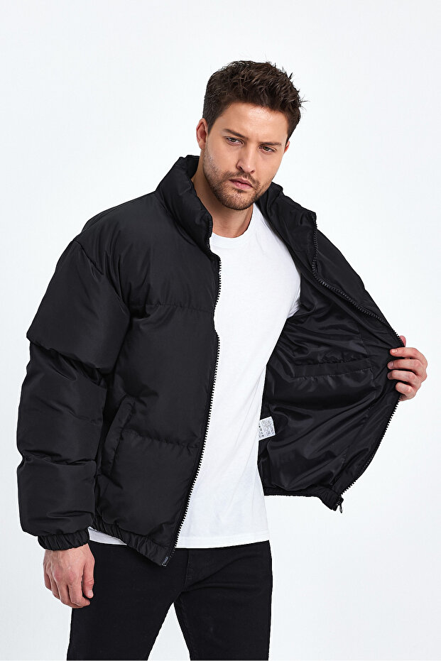 ERKEK SİYAH BOMBER MONT CEKET KABAN - 6