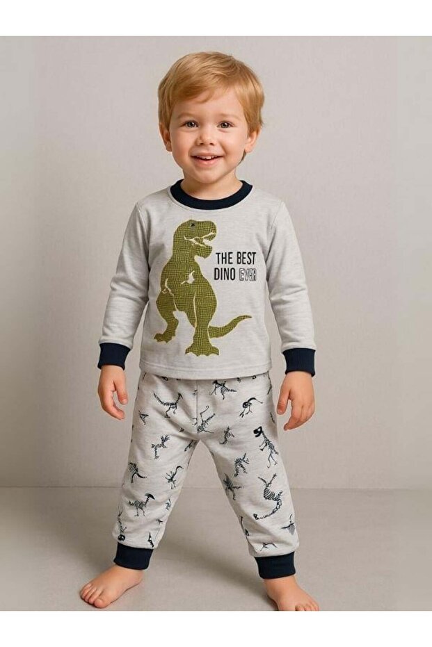 Boys' Dinosaur Printed Long Sleeve Pajama Set