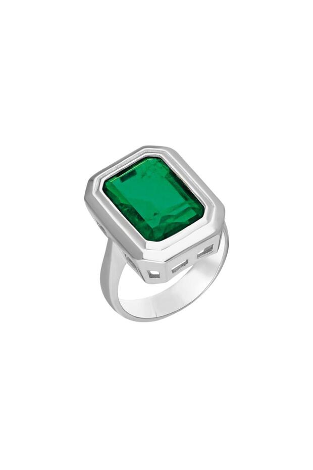 925 Silver Green Stone Silver Ring – - 1