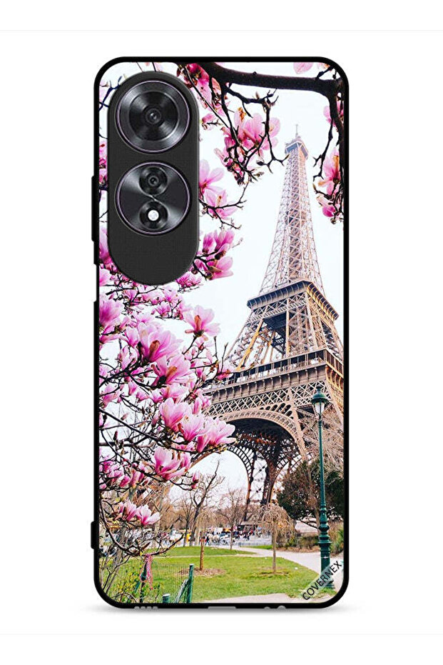 غطاء حماية لهاتف Oppo A60 - زهور وبرج إيفل