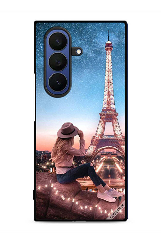 غطاء حماية لهاتف Samsung Galaxy Z Fold7 بتصميم فتاة القبعة وبرج إيفل