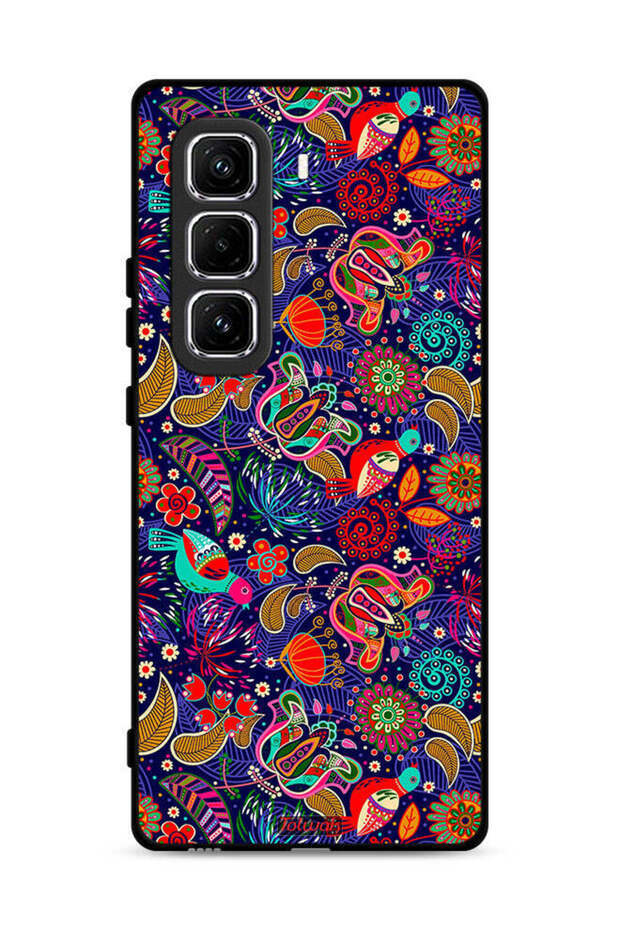 غطاء حماية لهاتف Infinix Hot 50 Pro 4G بنقشة أوراق طيور ملونة وزهور