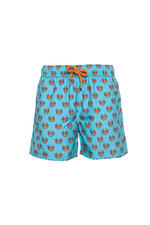 Boy's Crab Patterned Swim Shorts with Pockets Mesh Quick Dry Water Repellent Medium Length 25Sm115St