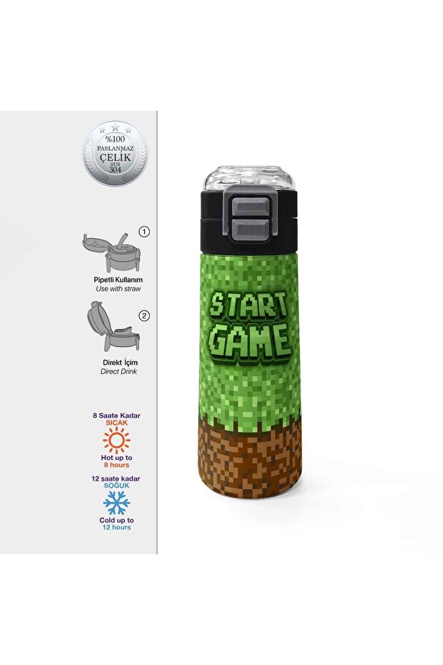 Green Brown High Craft Patterned Steel Thermos Flask 500 ml 31992
