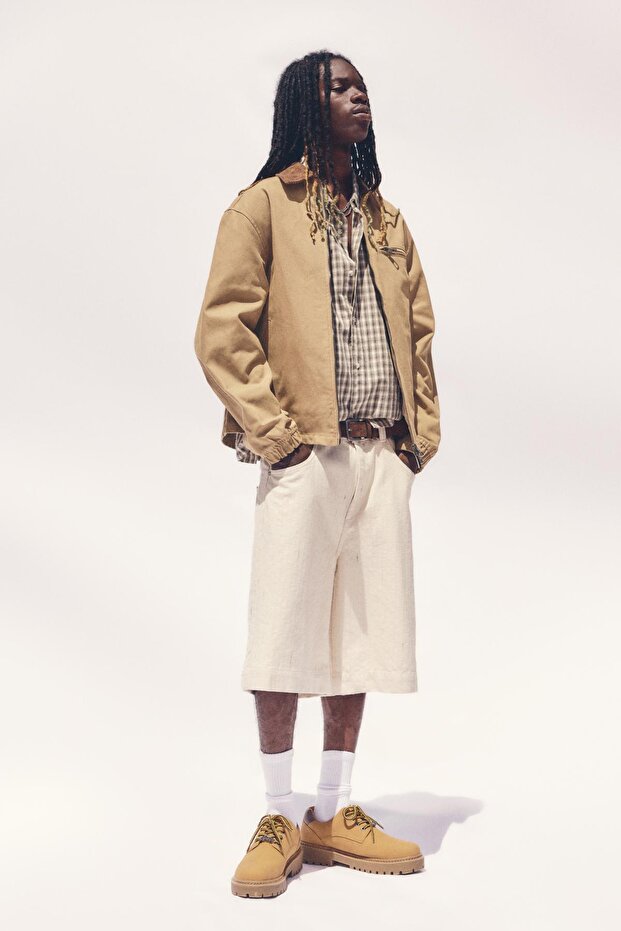 Çizgili denim bermuda şort - 3