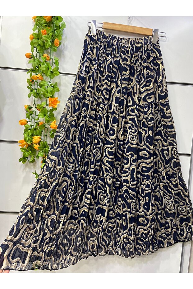 Patterned Chiffon Skirt with Lining - 1