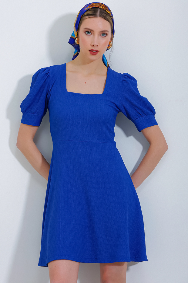 Women's Square Neck Knitted Dress Cobalt Blue 1169