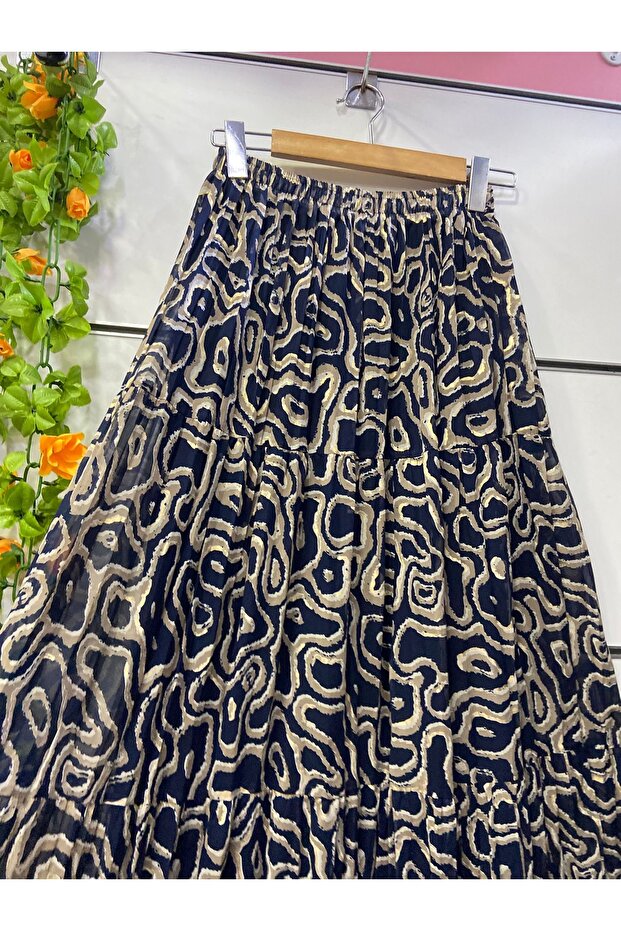 Patterned Chiffon Skirt with Lining - 3