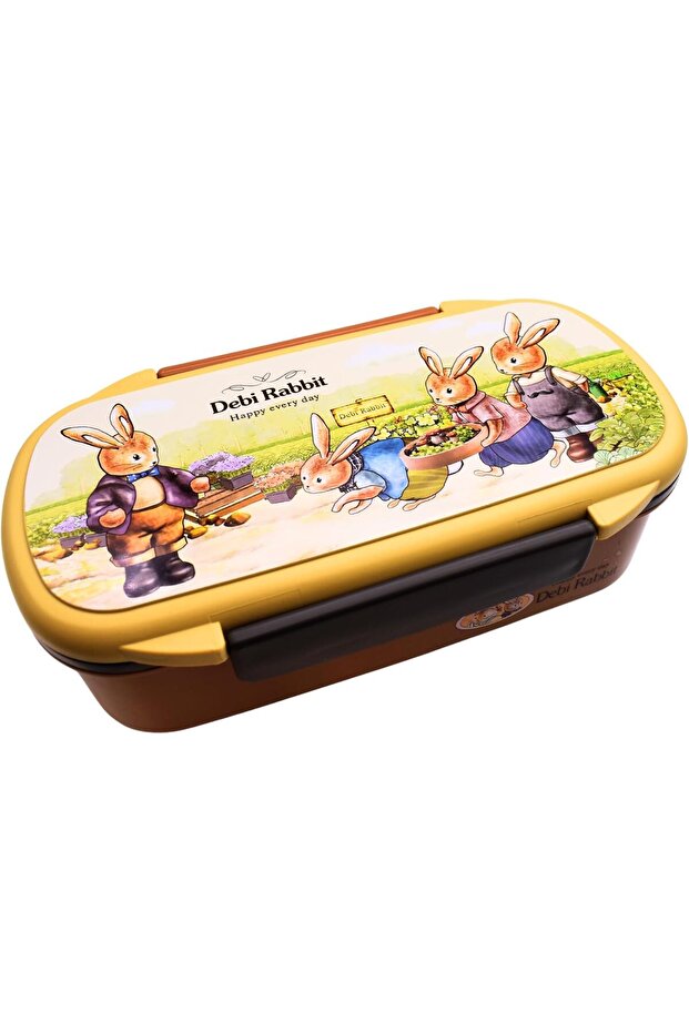 Rectangular Kids Lunch Box Rabbit Bento Lunch Box 900ml - Food Grade PP, BPA-Free, 2-Compartm