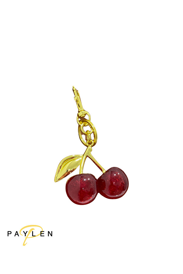 سلسلة مفاتيح وكيس إكسسوار كبير باللون الأحمر الكرزي اللامع - 3