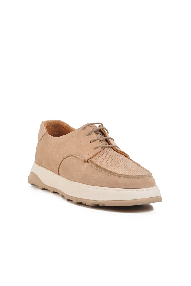 Beige Nubuck Genuine Leather Men's Casual Shoes Premium 8212 m