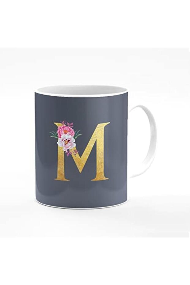Designer Printed Coffee Mug - Alphabet M - Grey